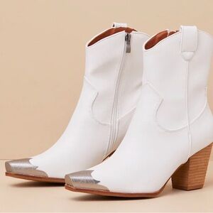 Naiya White Western Ankle Boots